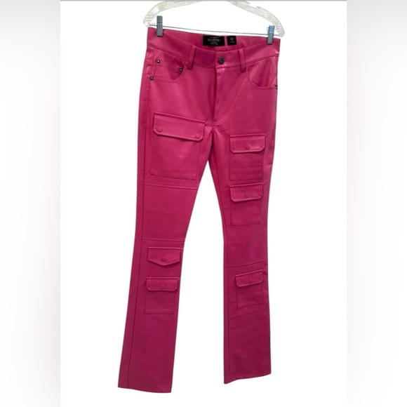 NWT Majestik Barbie Pink Stacked Denim Cargo Utility Pants Y2K Streetwear SZ 32 - Picture 3 of 17